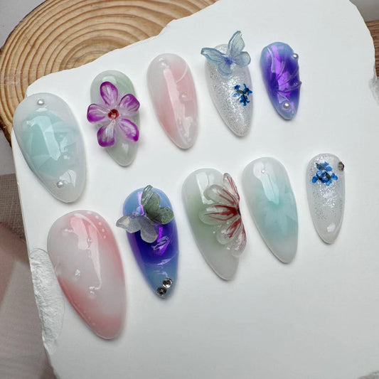 3D Nails/custom press on nails/party press on nails/Flakes for nails/wedding nails gift/Japanese nails/Long nails/Almond nails