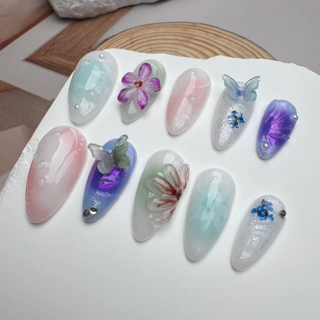 3D Nails/custom press on nails/party press on nails/Flakes for nails/wedding nails gift/Japanese nails/Long nails/Almond nails