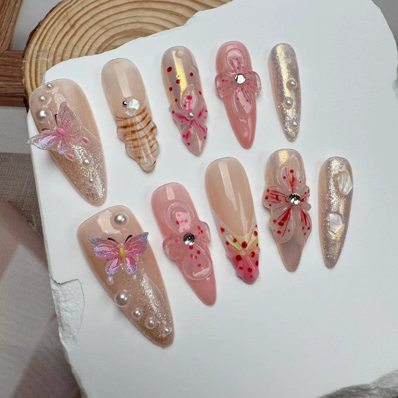 3D Nails/custom press on nails/party press on nails/Flakes for nails/wedding nails gift/Japanese nails/Long nails/Almond nails