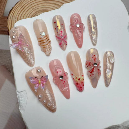3D Nails/custom press on nails/party press on nails/Flakes for nails/wedding nails gift/Japanese nails/Long nails/Almond nails