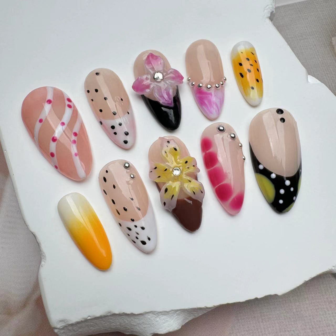 3D Nails/custom press on nails/party press on nails/Flakes for nails/wedding nails gift/Japanese nails/Long nails/Almond nails