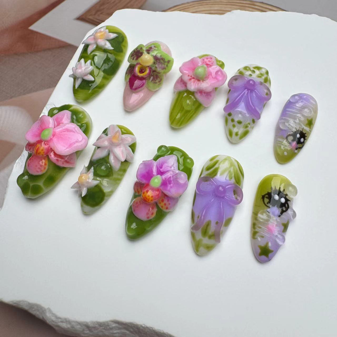 3D Nails/custom press on nails/party press on nails/Flakes for nails/wedding nails gift/Japanese nails/Long nails/Almond nails
