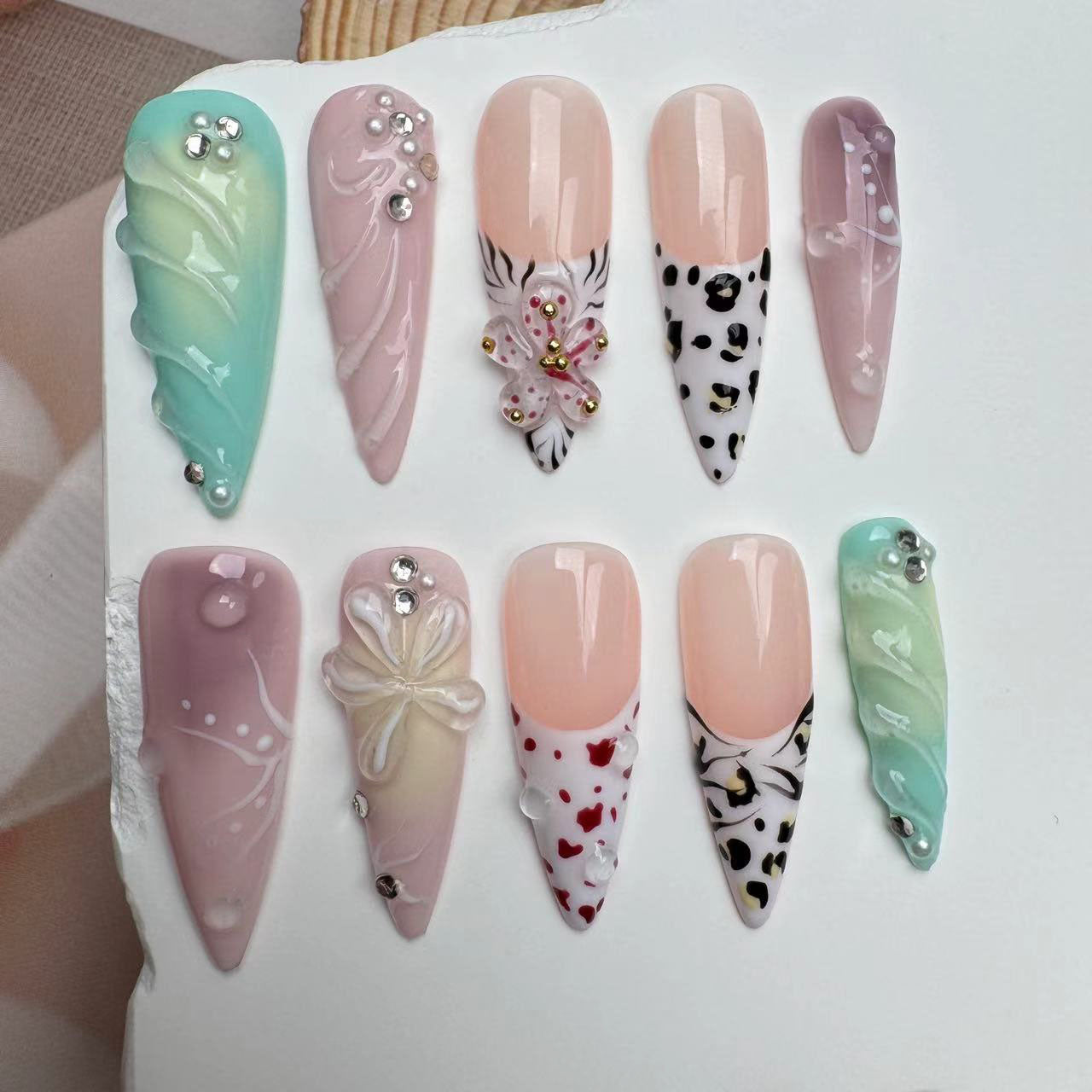 3D Nails/custom press on nails/party press on nails/Flakes for nails/wedding nails gift/Japanese nails/Long nails/Almond nails