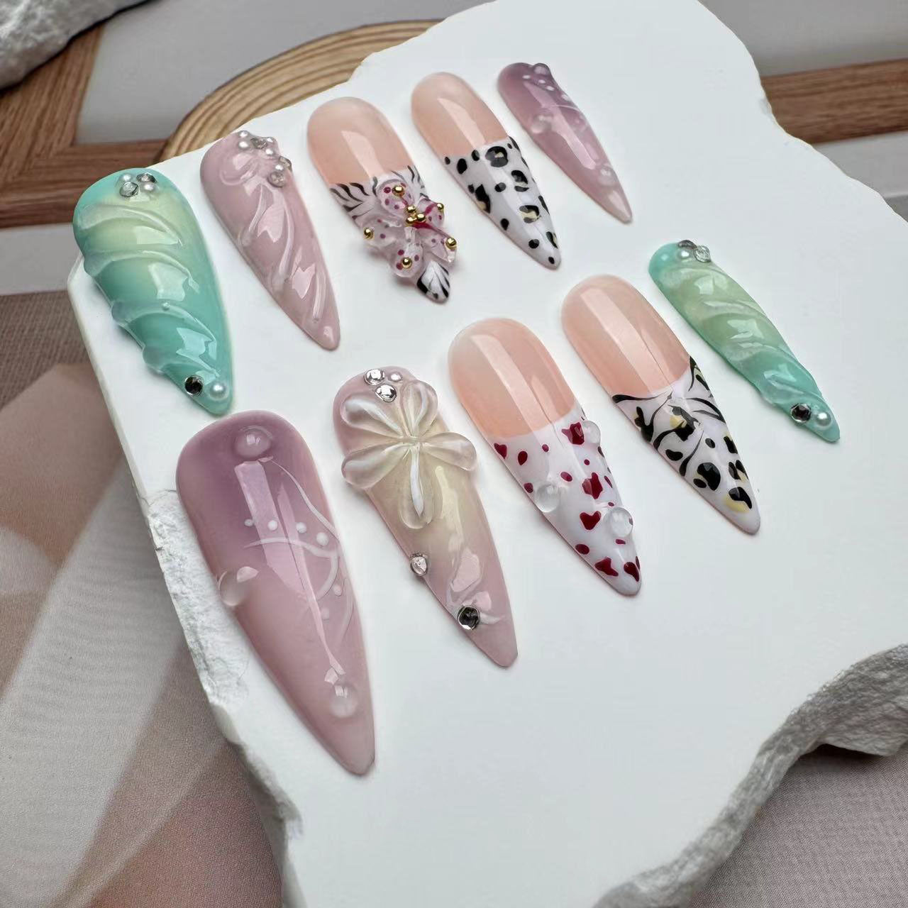 3D Nails/custom press on nails/party press on nails/Flakes for nails/wedding nails gift/Japanese nails/Long nails/Almond nails