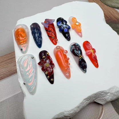 3D Nails/custom press on nails/party press on nails/Flakes for nails/wedding nails gift/Japanese nails/Long nails/Almond nails