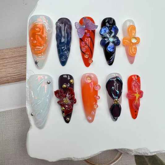3D Nails/custom press on nails/party press on nails/Flakes for nails/wedding nails gift/Japanese nails/Long nails/Almond nails