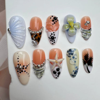 3D Nails/custom press on nails/party press on nails/Flakes for nails/wedding nails gift/Japanese nails/Long nails/Almond nails 4