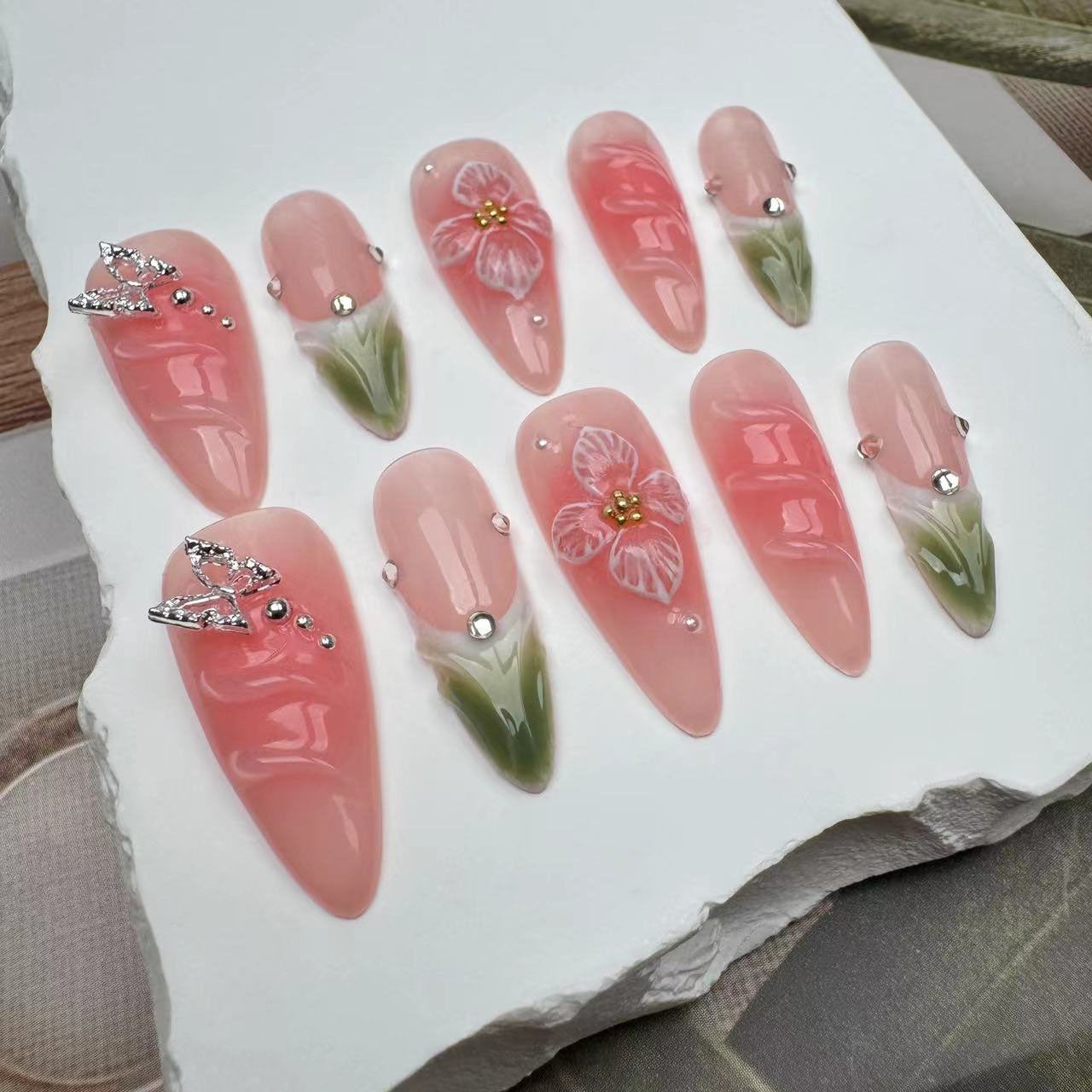 3D Nails/custom press on nails/party press on nails/Flakes for nails/wedding nails gift/Japanese nails/Long nails/Almond nails