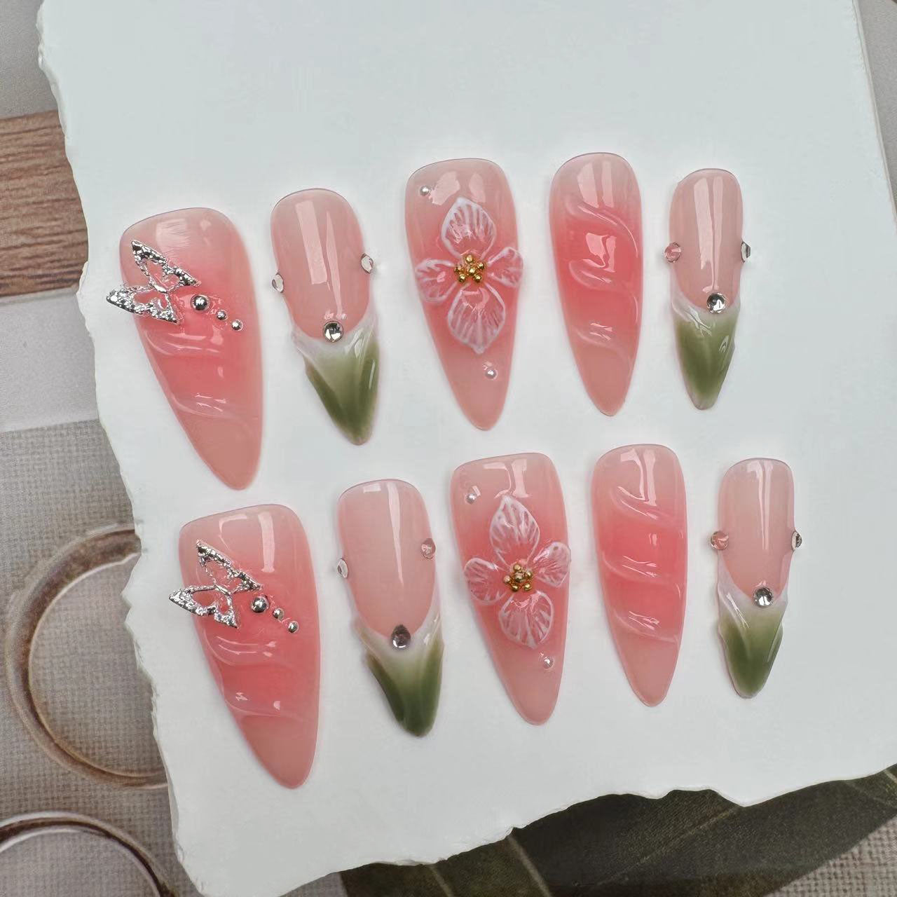3D Nails/custom press on nails/party press on nails/Flakes for nails/wedding nails gift/Japanese nails/Long nails/Almond nails