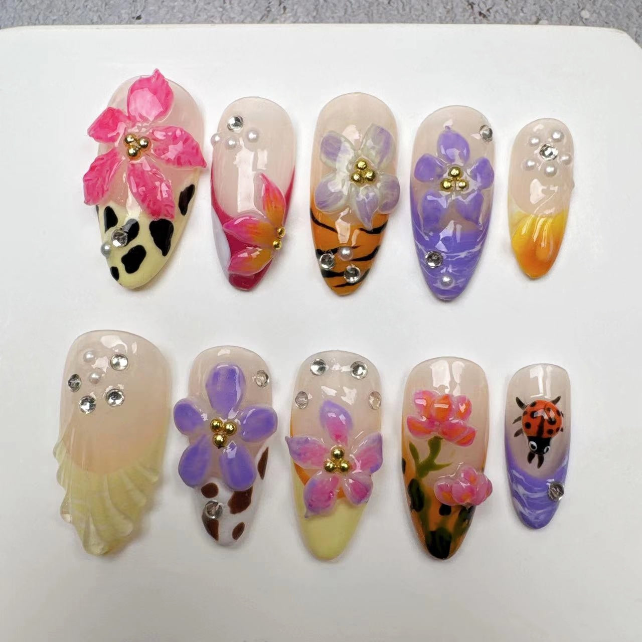 3D Nails/custom press on nails/party press on nails/Flakes for nails/wedding nails gift/Japanese nails/Long nails/Almond nails