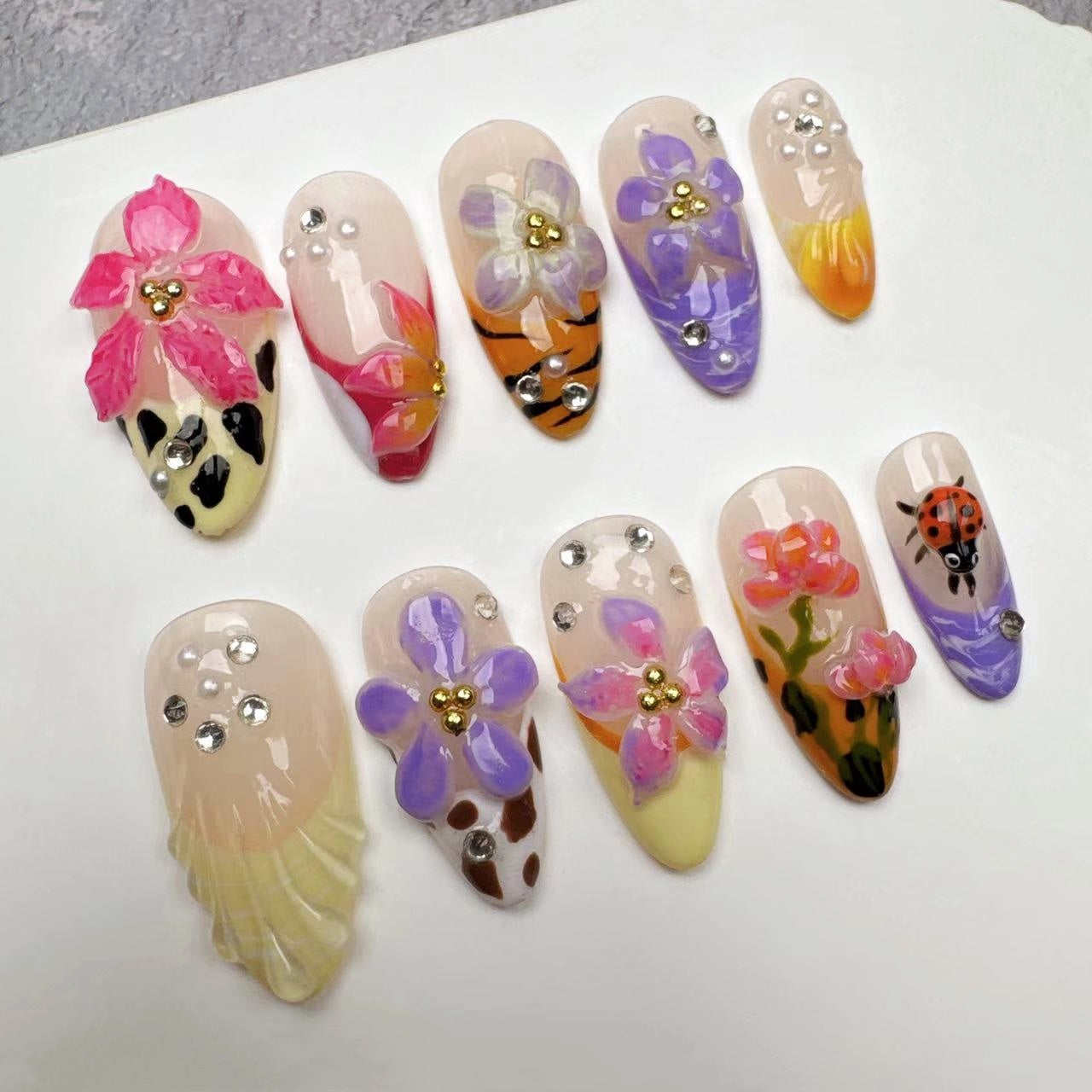 3D Nails/custom press on nails/party press on nails/Flakes for nails/wedding nails gift/Japanese nails/Long nails/Almond nails