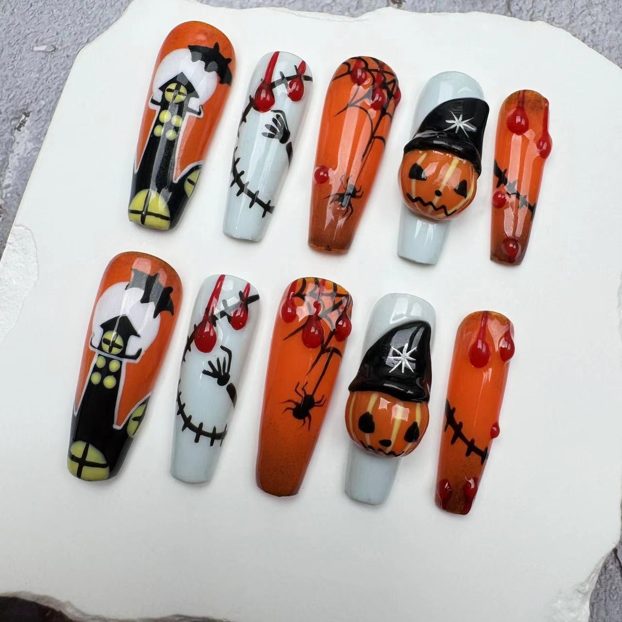 3D Halloween Nails/custom press on nails/party press on nails/Flakes for nails/wedding nails gift/Japanese nails/Long nails/Almond nails