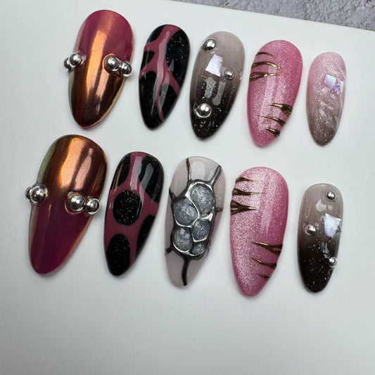 Handmade Nails/custom press on nails/party press on nails/Flakes for nails/wedding nails gift/Japanese nails/Long nails/Almond nails