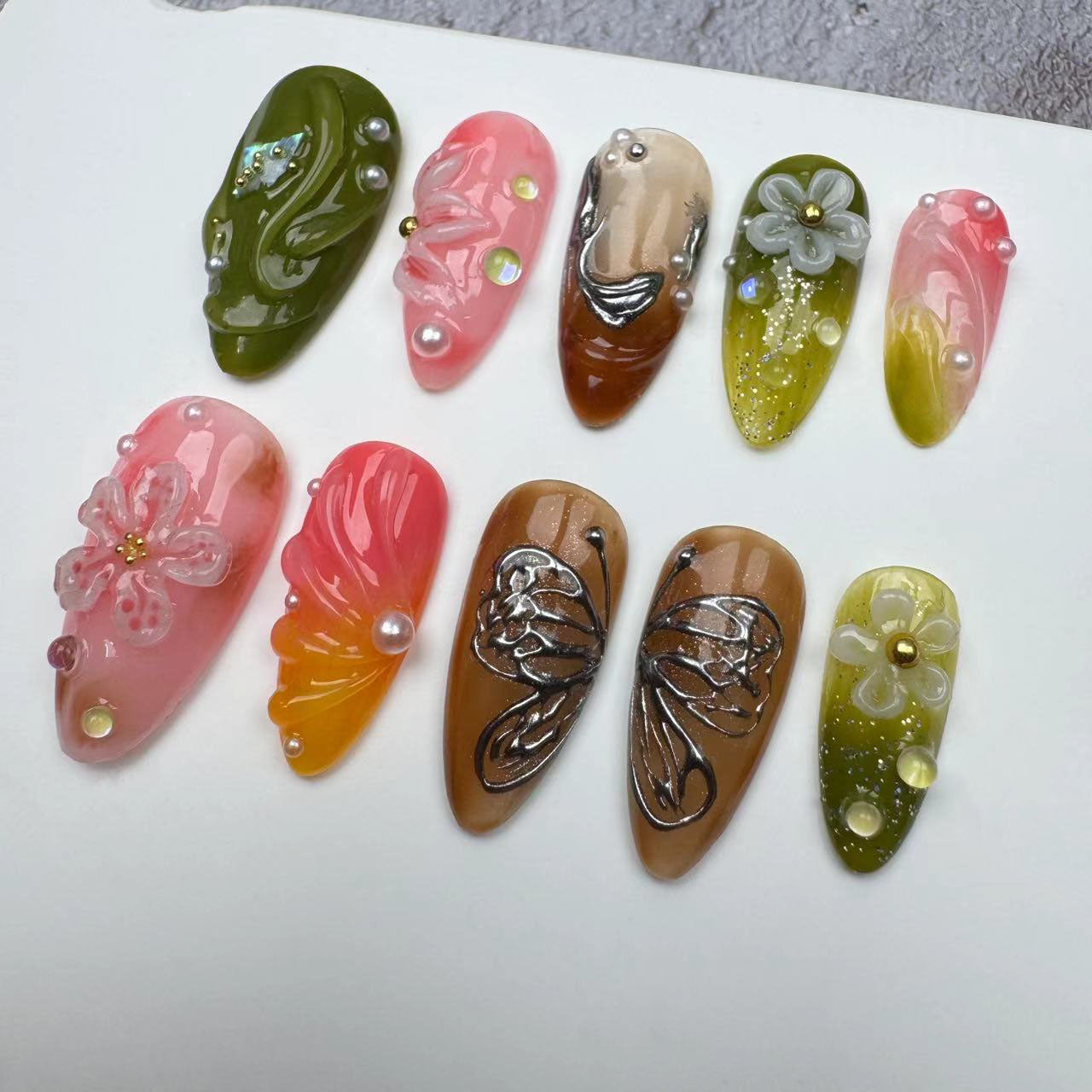 3D Nails/custom press on nails/party press on nails/Flakes for nails/wedding nails gift/Japanese nails/Long nails/Almond nails