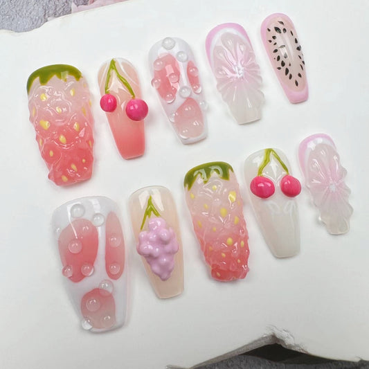 3D Nails/custom press on nails/party press on nails/Flakes for nails/wedding nails gift/Japanese nails/Long nails/Almond nails