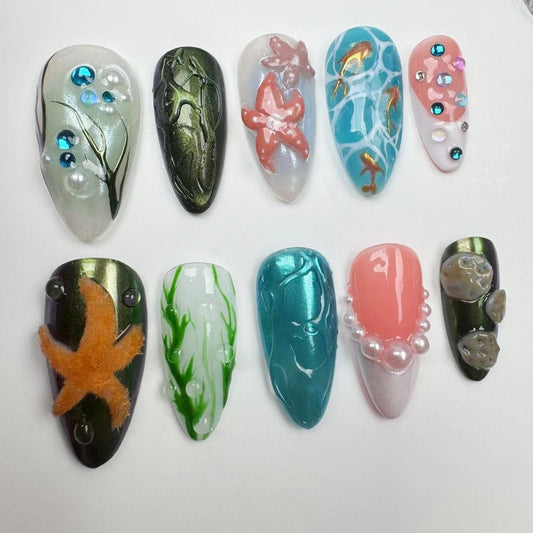 3D Nails/custom press on nails/party press on nails/Flakes for nails/wedding nails gift/Japanese nails/Long nails/Almond nails