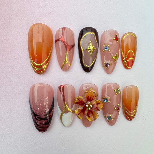 3D nature Nails/custom press on nails/party press on nails/Flakes for nails/wedding nails gift/simple/Long nails/Almond nails