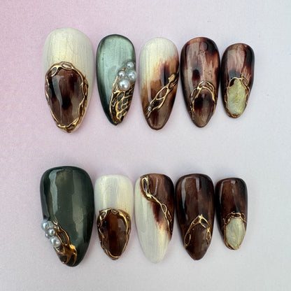 3D nature Nails/custom press on nails/party press on nails/Flakes for nails/nails gift/espically/Long nails/Almond nails