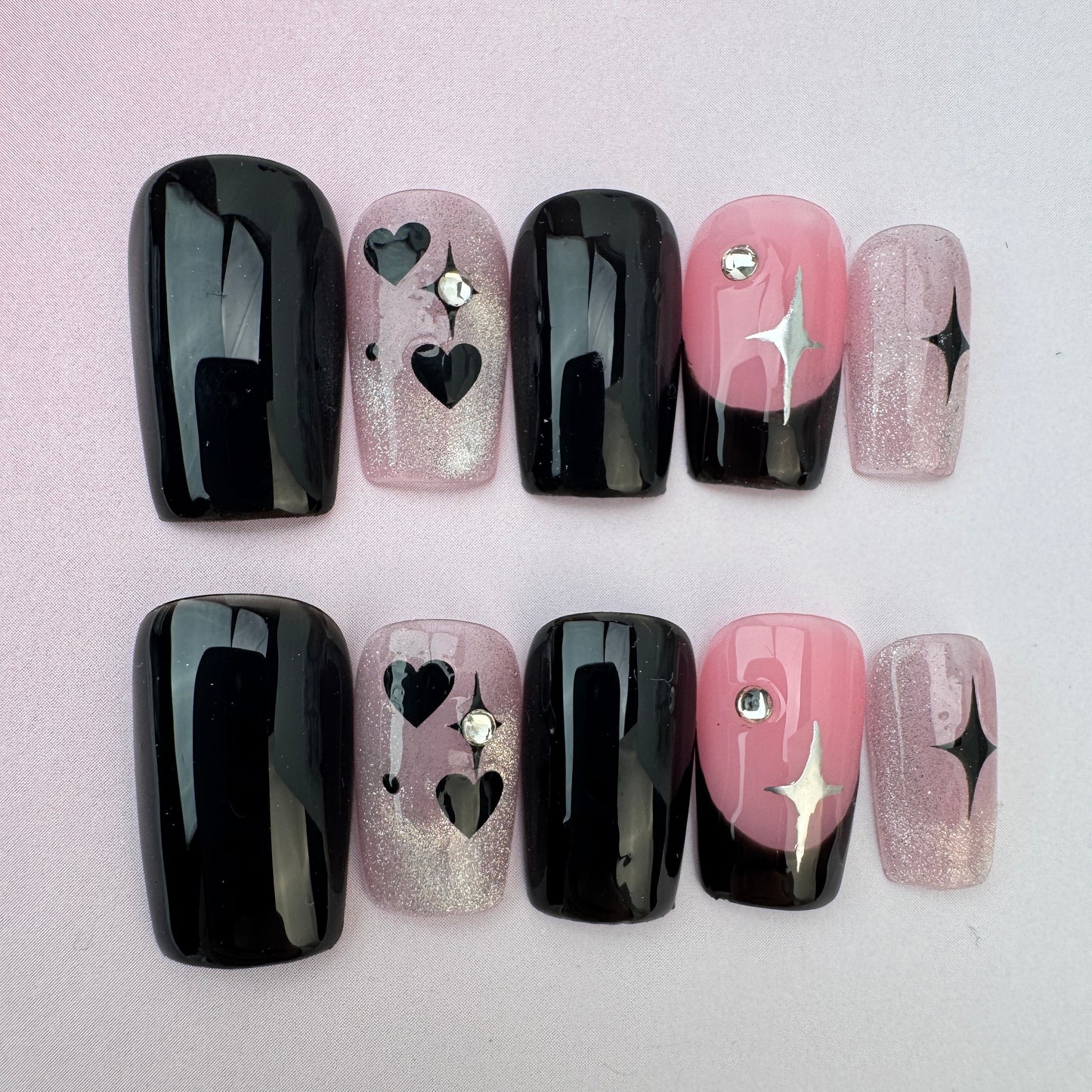 3D nature Nails/custom press on nails/party press on nails/Flakes for nails/special nails gift/nature/black and pink nails/Almond nails