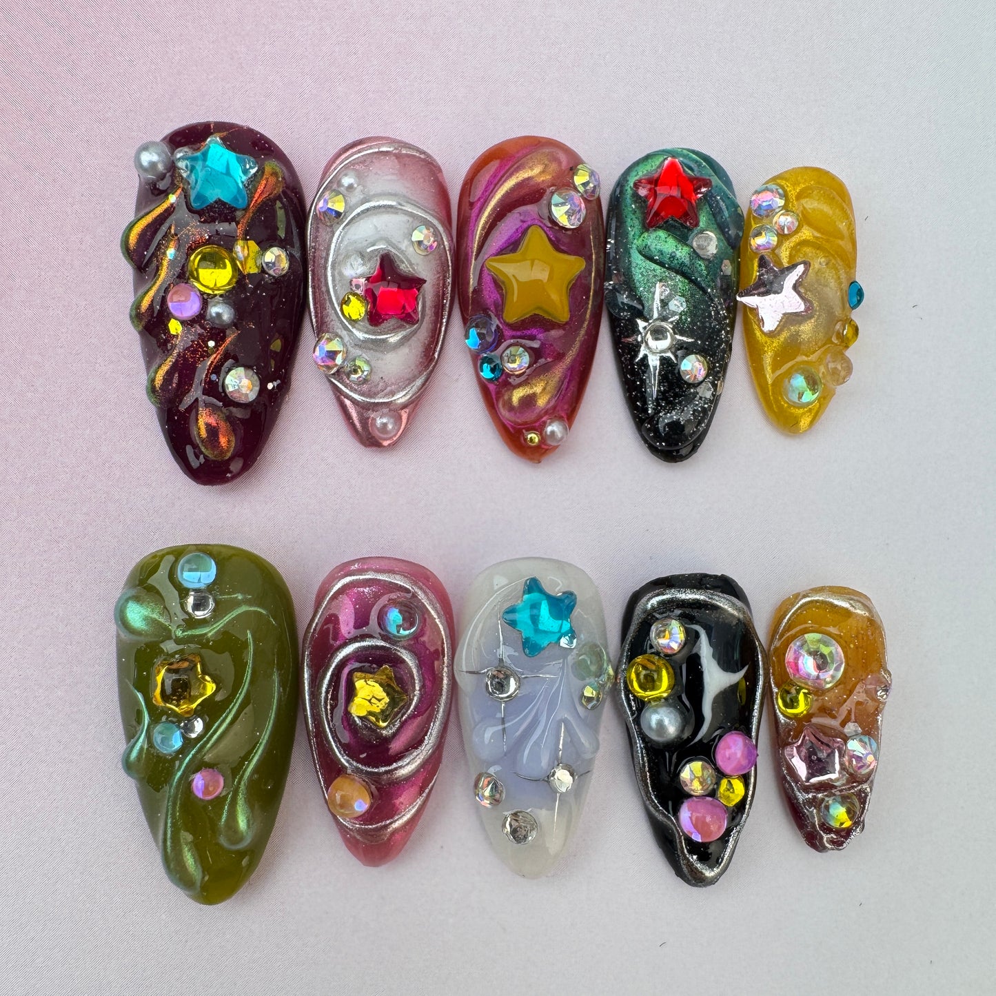 3D nature Nails/custom press on nails/party press on nails/Flakes for nails/special nails gift/nature/Multi-colored manicures /nails/Almond nails