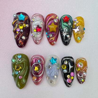 3D nature Nails/custom press on nails/party press on nails/Flakes for nails/special nails gift/nature/Multi-colored manicures /nails/Almond nails