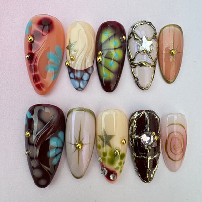 3D Handmade Nails/custom press on nails/party press on nails/Flakes for nails/Beautiful nails gift/nail art/Long nails/Almond nails