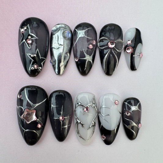 3D Handmade Nails/custom press on nails/party press on nails/Flakes for nails/nails gift/manicure/Long nails/Almond nails