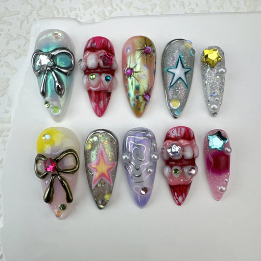 Handmade nails/custom press on nails/party press on nails/Flakes for nails/Beautiful nails gift/nail art/Long nails/Almond nails-6