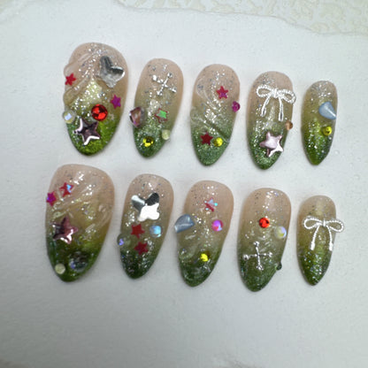 Handmade nails/custom press on nails/party press on nails/Flakes for nails/Beautiful nails gift/nail art/Long nails/Almond nails-7