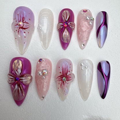 3D flower nails/custom press on nails/party press on nails/Flakes for nails/Beautiful nails gift/nail art/Long nails/Almond nails-12