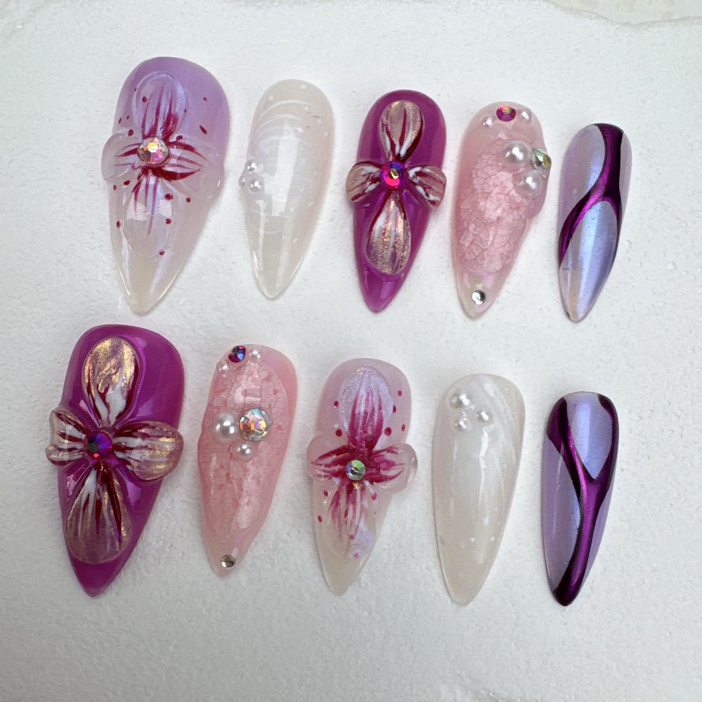 3D flower nails/custom press on nails/party press on nails/Flakes for nails/Beautiful nails gift/nail art/Long nails/Almond nails-12