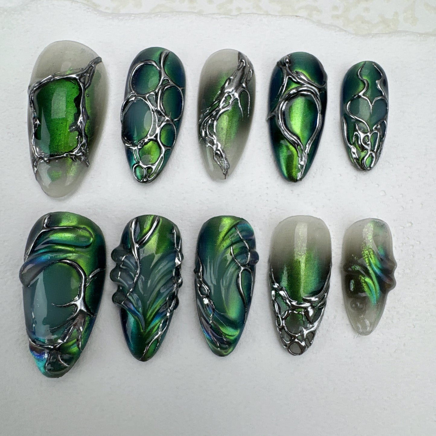 Handmade nails/custom press on nails/party press on nails/Flakes for nails/Beautiful nails gift/nail art/Long nails/Almond nails-17