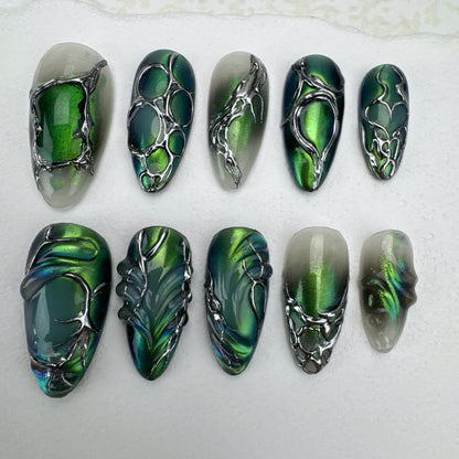 Handmade nails/custom press on nails/party press on nails/Flakes for nails/Beautiful nails gift/nail art/Long nails/Almond nails-17