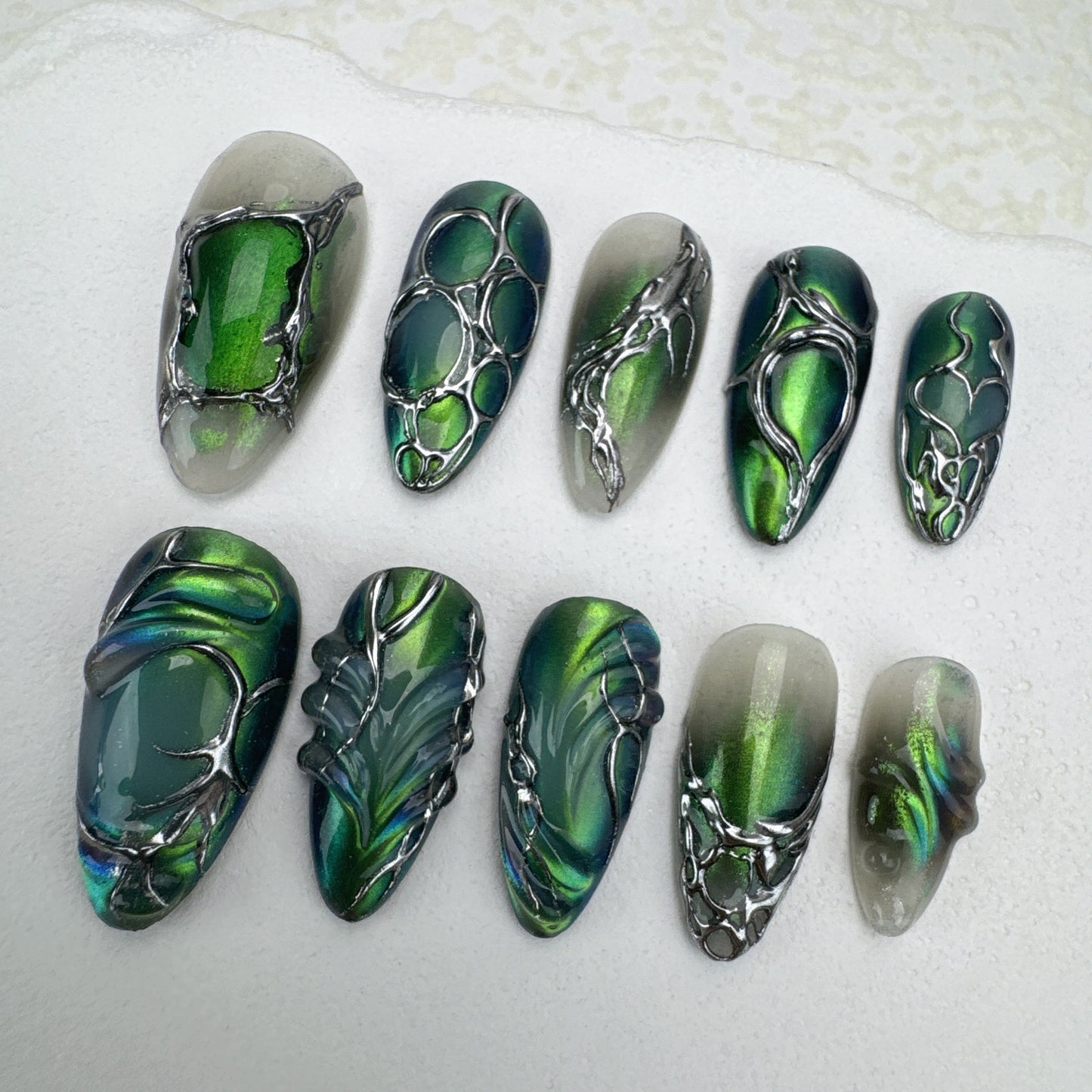 Handmade nails/custom press on nails/party press on nails/Flakes for nails/Beautiful nails gift/nail art/Long nails/Almond nails-17