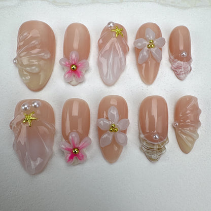 3D flower nails/custom press on nails/party press on nails/Flakes for nails/Beautiful nails gift/nail art/Long nails/Almond nails-31