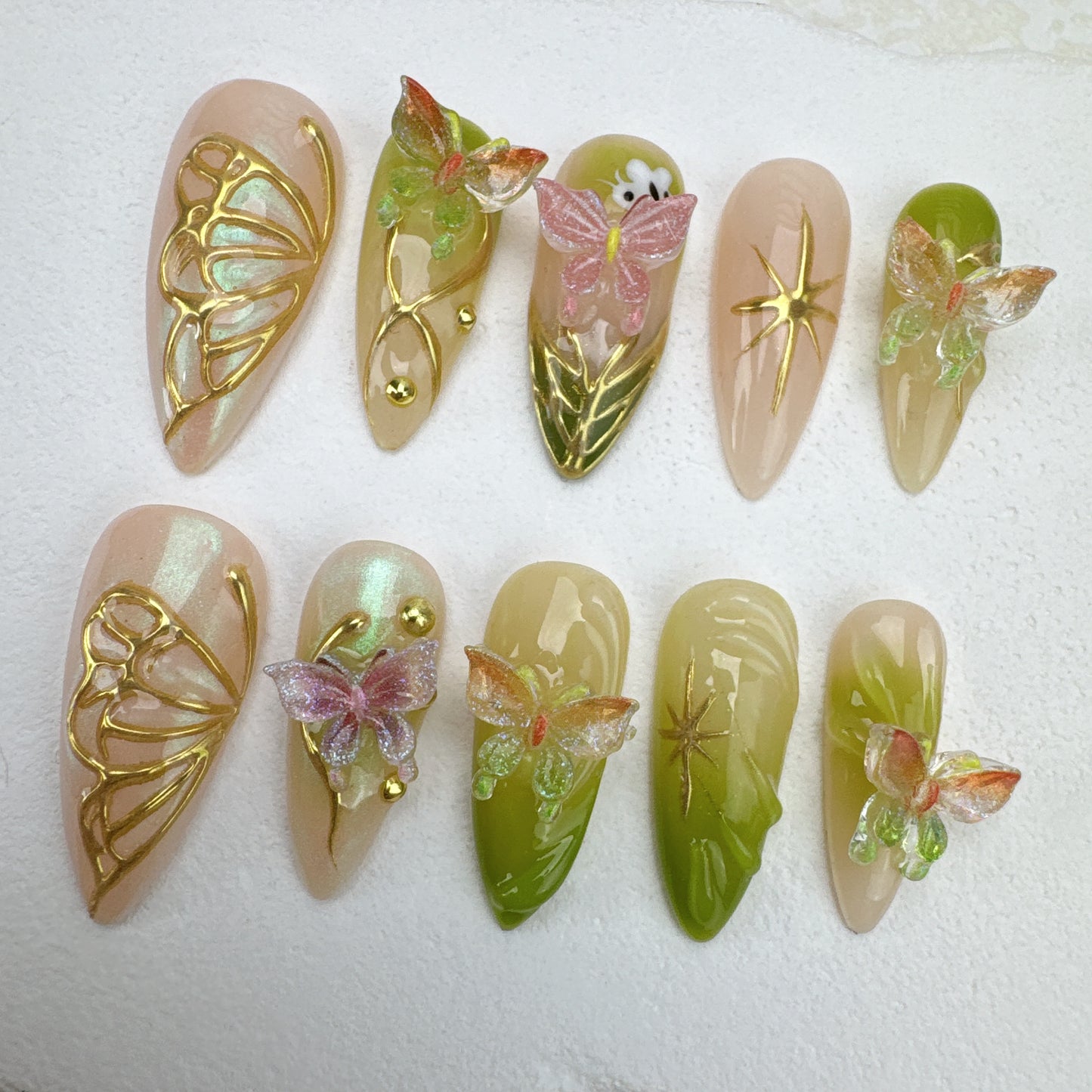 3D flower nails/custom press on nails/party press on nails/Flakes for nails/Beautiful nails gift/nail art/Long nails/Almond nails-3