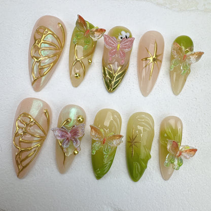 3D flower nails/custom press on nails/party press on nails/Flakes for nails/Beautiful nails gift/nail art/Long nails/Almond nails-3