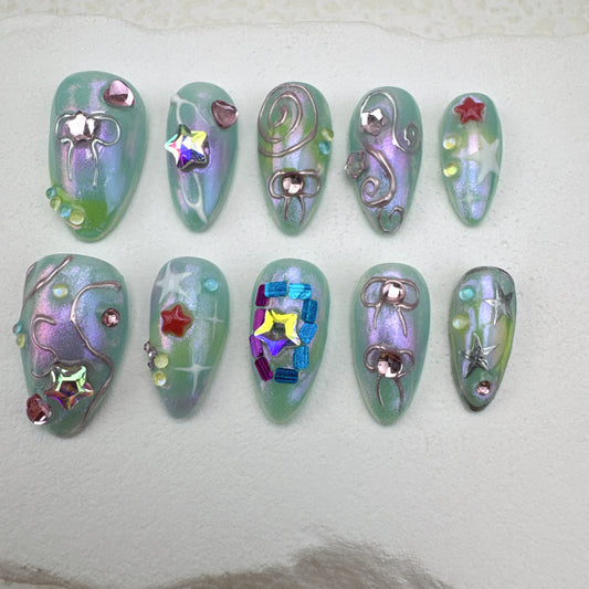 Handmade nails/custom press on nails/party press on nails/Flakes for nails/Beautiful nails gift/nail art/Long nails/Almond nails