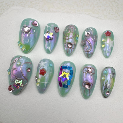 Handmade nails/custom press on nails/party press on nails/Flakes for nails/Beautiful nails gift/nail art/Long nails/Almond nails