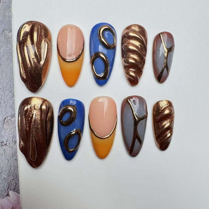 Handmade Nails/custom press on nails/party press on nails/Flakes for nails/wedding nails gift/Japanese nails/Long nails/Almond nails