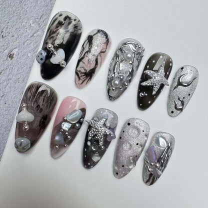 Handmade Nails/custom press on nails/party press on nails/Flakes for nails/wedding nails gift/Japanese nails/Long nails/Almond nails