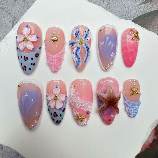 3D Nails/custom press on nails/party press on nails/Flakes for nails/wedding nails gift/Japanese nails/Long nails/Almond nails