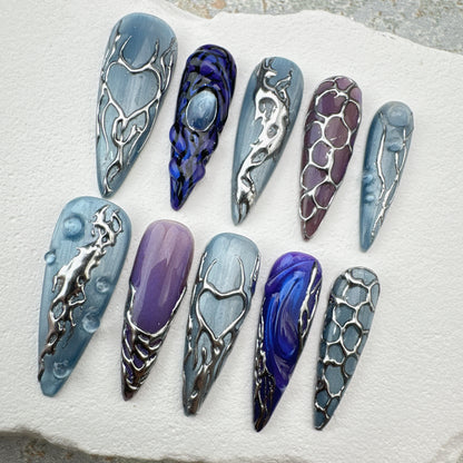 Handmade Nails/custom press on nails/party press on nails/Flakes for nails/Beautiful nails gift/nail art/Long nails/Almond nails