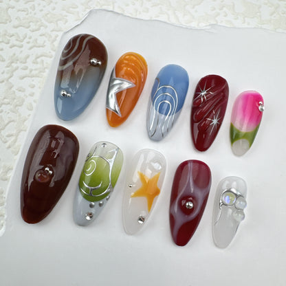 Handmade nails/custom press on nails/party press on nails/Flakes for nails/Beautiful nails gift/nail art/Long nails/Almond nails