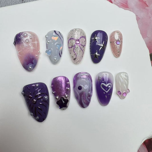 Handmade Nails/custom press on nails/party press on nails/Flakes for nails/wedding nails gift/Japanese nails/Long nails/Almond nails