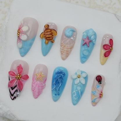 Handmade nails/custom press on nails/party press on nails/Flakes for nails/Beautiful nails gift/nail art/Long nails/Almond nails