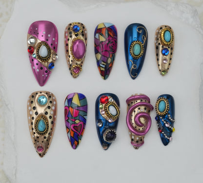 Handmade nails/custom press on nails/party press on nails/Flakes for nails/Beautiful nails gift/nail art/Long nails/Almond nails