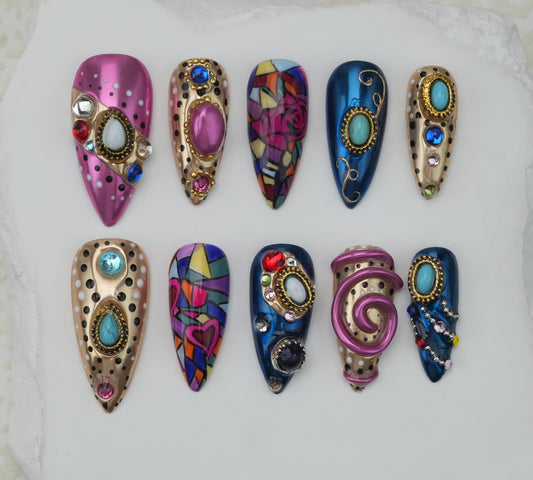 Handmade nails/custom press on nails/party press on nails/Flakes for nails/Beautiful nails gift/nail art/Long nails/Almond nails