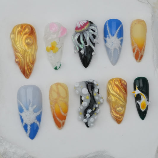 Handmade nails/custom press on nails/party press on nails/Flakes for nails/Beautiful nails gift/nail art/Long nails/Almond nails