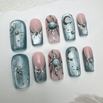Handmade nails/custom press on nails/party press on nails/Flakes for nails/Beautiful nails gift/nail art/Long nails/Almond nails-27
